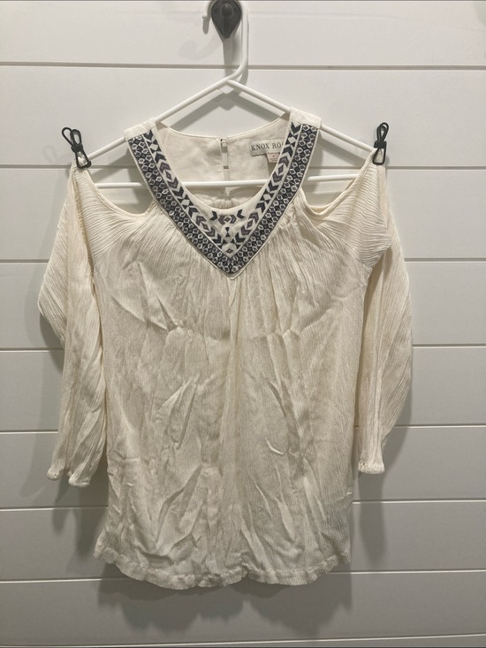Knox Rose Tops - Knox Rose Ivory Embroidered Cold-Shoulder Boho Blouse-Size Small-EUC CottageCore